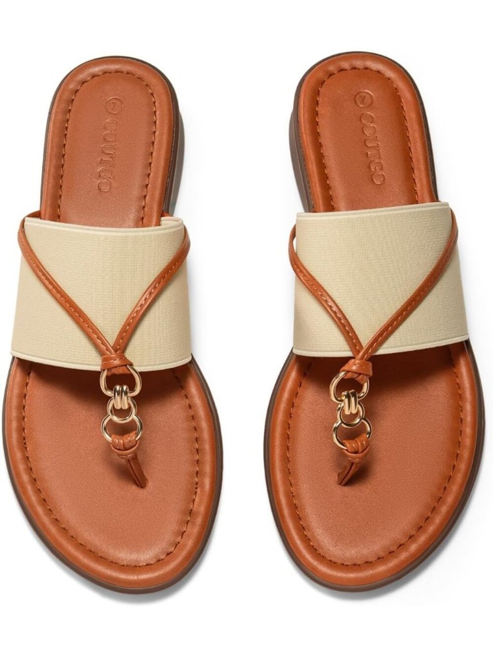 Women's Beige Summer Comfortable Flip Flops Slip on Stretch Slippers Flats Shoes